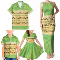 Hawaii Humuhumu Fish Maile Pikake Lei Family Matching Tank Maxi Dress and Hawaiian Shirt Tribal Tapa Green Version LT05 - Polynesian Pride