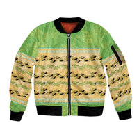 Hawaii Humuhumu Fish Maile Pikake Lei Sleeve Zip Bomber Jacket Tribal Tapa Green Version LT05 Unisex Green - Polynesian Pride