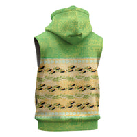 Hawaii Humuhumu Fish Maile Pikake Lei Sleeveless Zip Hoodie Tribal Tapa Green Version