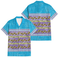 Hawaii Humuhumu Fish Maile Pikake Lei Family Matching Mermaid Dress and Hawaiian Shirt Tribal Tapa Blue Version LT05 Dad's Shirt - Short Sleeve Blue - Polynesian Pride