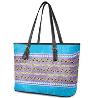 Hawaii Humuhumu Fish Maile Pikake Lei Leather Tote Bag Tribal Tapa Blue Version LT05 - Polynesian Pride