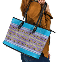 Hawaii Humuhumu Fish Maile Pikake Lei Leather Tote Bag Tribal Tapa Blue Version LT05 - Polynesian Pride
