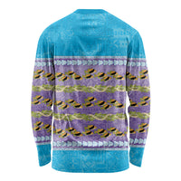 Hawaii Humuhumu Fish Maile Pikake Lei Long Sleeve Shirt Tribal Tapa Blue Version