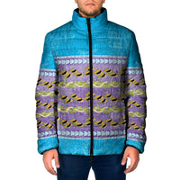 Hawaii Humuhumu Fish Maile Pikake Lei Padded Jacket Tribal Tapa Blue Version