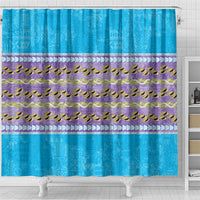 Hawaii Humuhumu Fish Maile Pikake Lei Shower Curtain Tribal Tapa Blue Version