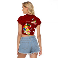 Personalized Tonga Raglan Cropped T Shirt Coat Of Arms Plumeria With Ngatu Pattern LT05 - Polynesian Pride