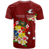 Personalized Tonga T Shirt Coat Of Arms Plumeria With Ngatu Pattern LT05 - Polynesian Pride