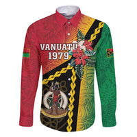 Happy Vanuatu Constitution Day Family Matching Long Sleeve Bodycon Dress and Hawaiian Shirt Flag Style With Sand Drawing Pattern LT05 Dad's Shirt - Long Sleeve Red - Polynesian Pride