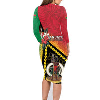 Happy Vanuatu Constitution Day Family Matching Long Sleeve Bodycon Dress and Hawaiian Shirt Flag Style With Sand Drawing Pattern LT05 - Polynesian Pride