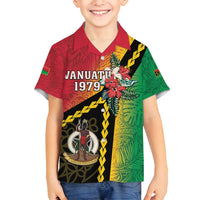 Happy Vanuatu Constitution Day Family Matching Long Sleeve Bodycon Dress and Hawaiian Shirt Flag Style With Sand Drawing Pattern LT05 Son's Shirt Red - Polynesian Pride
