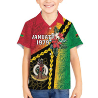 Happy Vanuatu Constitution Day Family Matching Short Sleeve Bodycon Dress and Hawaiian Shirt Flag Style With Sand Drawing Pattern