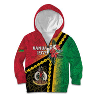 Happy Vanuatu Constitution Day Kid Hoodie Flag Style With Sand Drawing Pattern LT05 Zip Hoodie Red - Polynesian Pride