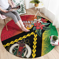 Happy Vanuatu Constitution Day Round Carpet Flag Style With Sand Drawing Pattern LT05 - Polynesian Pride