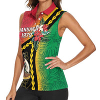 Happy Vanuatu Constitution Day Women Sleeveless Polo Shirt Flag Style With Sand Drawing Pattern LT05 - Polynesian Pride