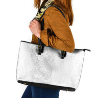 Tokelau White Sunday Leather Tote Bag Elegant Hibiscus Polynesian Tribal Pattern LT05 White - Polynesian Pride