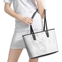 Tokelau White Sunday Leather Tote Bag Elegant Hibiscus Polynesian Tribal Pattern LT05 - Polynesian Pride