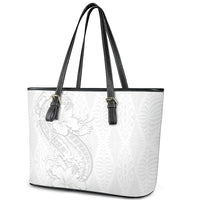 Tokelau White Sunday Leather Tote Bag Elegant Hibiscus Polynesian Tribal Pattern LT05 - Polynesian Pride