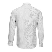 Tokelau White Sunday Long Sleeve Button Shirt Elegant Hibiscus Polynesian Tribal Pattern LT05 - Polynesian Pride