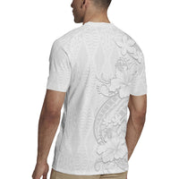 Tokelau White Sunday Rugby Jersey Elegant Hibiscus Polynesian Tribal Pattern