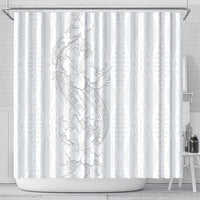 Tokelau White Sunday Shower Curtain Elegant Hibiscus Polynesian Tribal Pattern LT05 - Polynesian Pride