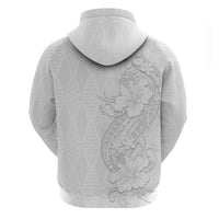 Tokelau White Sunday Zip Hoodie Elegant Hibiscus Polynesian Tribal Pattern LT05 - Polynesian Pride
