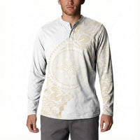 Tonga White Sunday Button Sweatshirt Lotu Tamaiti Tongan Kupesi Pattern LT05 - Polynesian Pride