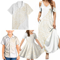 Tonga White Sunday Family Matching Summer Maxi Dress and Hawaiian Shirt Lotu Tamaiti Tongan Kupesi Pattern LT05 - Polynesian Pride