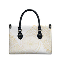 Tonga White Sunday Leather Bag Lotu Tamaiti Tongan Kupesi Pattern LT05 - Polynesian Pride