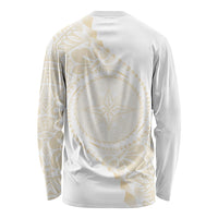Tonga White Sunday Long Sleeve Shirt Lotu Tamaiti Tongan Kupesi Pattern LT05 - Polynesian Pride