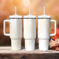 Tonga White Sunday Tumbler With Handle Lotu Tamaiti Tongan Kupesi Pattern LT05 - Polynesian Pride