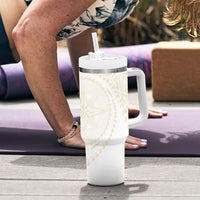 Tonga White Sunday Tumbler With Handle Lotu Tamaiti Tongan Kupesi Pattern LT05 - Polynesian Pride