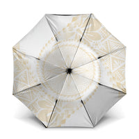 Tonga White Sunday Umbrella Lotu Tamaiti Tongan Kupesi Pattern LT05 One Size Folded 11.42 inch Opened Diameter 37.4 inch Beige - Polynesian Pride