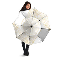 Tonga White Sunday Umbrella Lotu Tamaiti Tongan Kupesi Pattern LT05 - Polynesian Pride