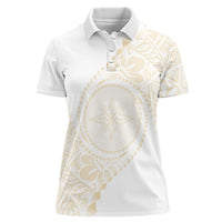 Tonga White Sunday Women Polo Shirt Lotu Tamaiti Tongan Kupesi Pattern LT05 Female Beige - Polynesian Pride