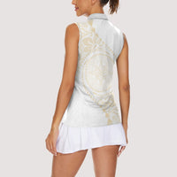 Tonga White Sunday Women Sleeveless Polo Shirt Lotu Tamaiti Tongan Kupesi Pattern LT05 - Polynesian Pride