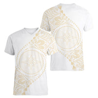 Tonga White Sunday Women V-Neck T-Shirt Lotu Tamaiti Tongan Kupesi Pattern LT05 - Polynesian Pride