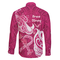 Breast Cancer Awareness Family Matching Off Shoulder Short Dress and Hawaiian Shirt Ribbon Polynesian Pattern Pink Version LT05 - Polynesian Pride