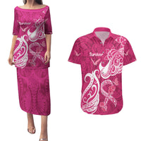Personalized Breast Cancer Awareness Couples Matching Puletasi Dress and Hawaiian Shirt Ribbon Polynesian Pattern Pink Version LT05 Pink - Polynesian Pride