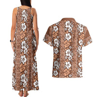 Hawaii Vintage Brown Hibiscus Tapa Pattern Couples Matching Tank Maxi Dress and Hawaiian Shirt