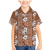 Hawaii Vintage Brown Hibiscus Tapa Pattern Family Matching Mermaid Dress and Hawaiian Shirt
