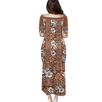 Hawaii Vintage Brown Hibiscus Tapa Pattern Puletasi