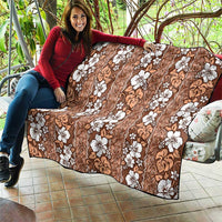 Hawaii Vintage Brown Hibiscus Tapa Pattern Quilt