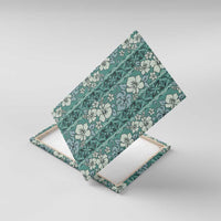 Hawaii Vintage Green Hibiscus Tapa Pattern Canvas Wall Art