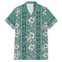 Hawaii Vintage Green Hibiscus Tapa Pattern Family Matching Long Sleeve Bodycon Dress and Hawaiian Shirt