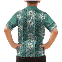 Hawaii Vintage Green Hibiscus Tapa Pattern Family Matching Mermaid Dress and Hawaiian Shirt