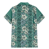 Hawaii Vintage Green Hibiscus Tapa Pattern Family Matching Mermaid Dress and Hawaiian Shirt