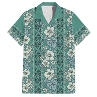 Hawaii Vintage Green Hibiscus Tapa Pattern Family Matching Off Shoulder Maxi Dress and Hawaiian Shirt