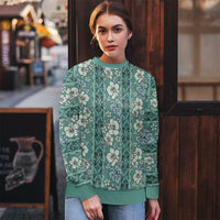Hawaii Vintage Green Hibiscus Tapa Pattern Ugly Christmas Sweater
