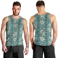 Hawaii Vintage Green Hibiscus Tapa Pattern Men Tank Top