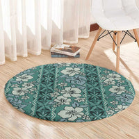 Hawaii Vintage Green Hibiscus Tapa Pattern Round Carpet LT05 - Polynesian Pride